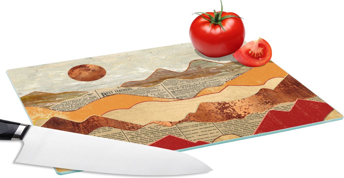 Glazen Snijplank - 28x20 - Vintage - Krant - Brons - Abstract - Landschap - Kleuren - Snijplanken Glas