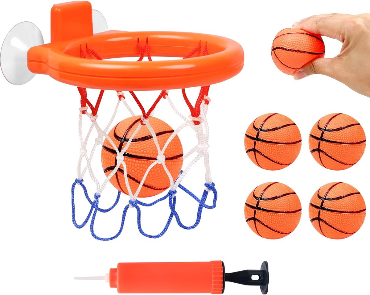 Basketbal Hoepel Set voor Bad - Speelse Badtijd voor Kinderen - Eenvoudige Bevestiging - Veilig en Educatief Spel - Inclusief Basketbal en Pomp - Ayangoods