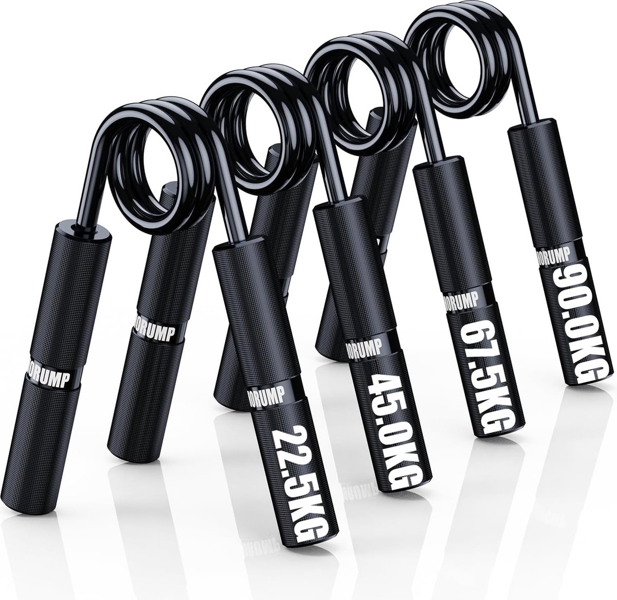 Handtrainer, onderarmtrainer, set van 4 of 6 stuks, 22,5 - 157,5 kg, metalen gripkrachttrainer, geen slip, heavy duty handgrijper voor vingers, krachttraining, herstel en spieropbouw