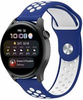 By Qubix 22mm - Sport Edition siliconen band - Blauw + wit - Huawei Watch GT 2 - GT 3 - GT 4 (46mm) - Huawei Watch GT 2 Pro - GT 3 Pro (46mm)