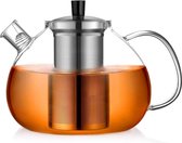 2000 ml zilveren theepot van glas borosilicaatglas theemaker met afneembare 18/8 roestvrijstalen zeef, roestvrij, hittebestendig voor zwarte thee, groene thee, fruitthee, geurende theezakjes