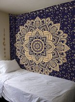 Blue Gold Mandala Tapestry for Bedroom - Aesthetic Indian Tapestry - Hippie Room Decor - Boho Tapestry - Large Wall Hanging - 208 x 233 cm / 82 x 92 Inches