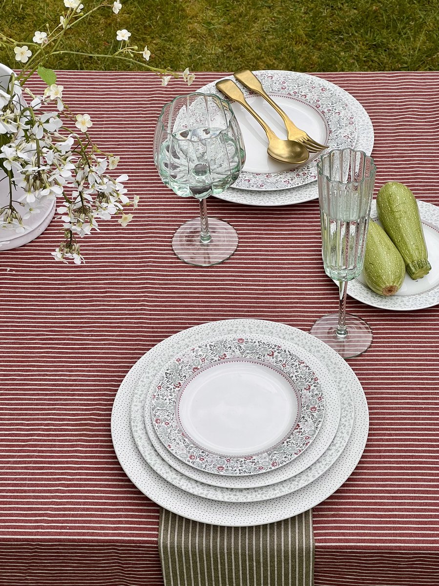 Laura Ashley Tafelkleed - Tafellaken - Kitchen Linen Collectables Oxblood - Rood streep - 140x240cm