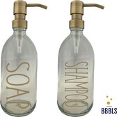 GS-500ml-Tr-Go-Go-Shampoo soap Giftset | Zeepdispensers | 2 stuks | Shampoo & Soap | Transparant Glas | Goud RVS Pomp | Duurzaam | Kado | 500ml