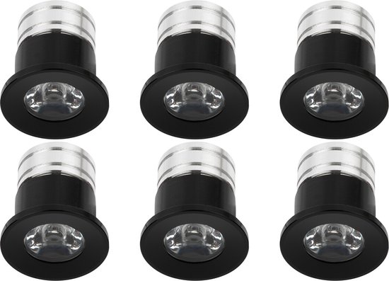 Pack de 6 Siècle des Lumières LED Porche - Velvalux - 3W - Wit Naturel 4000K - Encastré - Rond - Zwart - Aluminium - Ø31mm