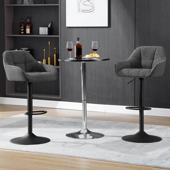 BukkitBow - Tabourets de bar de Luxe en chenille / Fabric/ tissu avec dossier - rotatifs et avec repose-pieds - (hauteur d'assise 63 - 84 cm) - Grijs