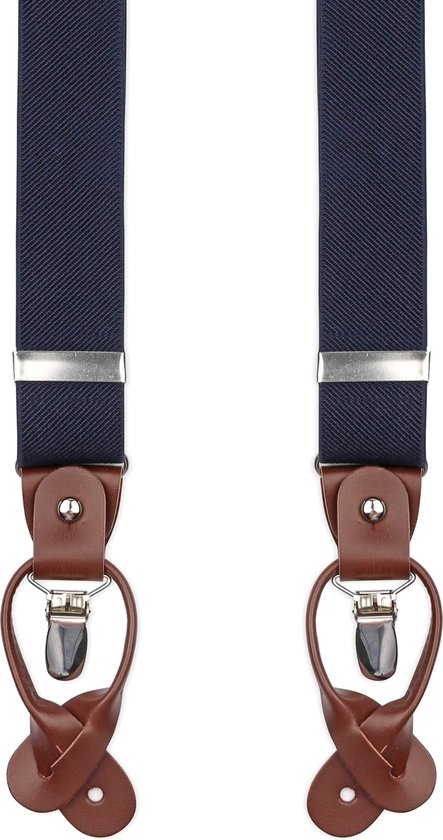 Suitable - Luxe Bretels Navy - Bretels Heren Volwassenen | Stevige Clips - Sterke Clips - Brede Clips | One Size Fits All | Effen | Geschenkverpakking