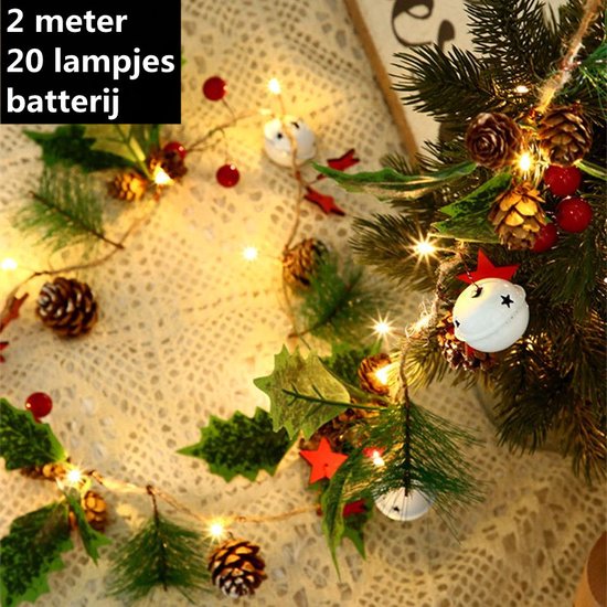 TDR LED lumières de Noël cloche blanche, pomme de pin, lampe baies rouges -Chaîne lumineuse de Noël pour intérieur et extérieur2 mètres 20 lumières lumière chaude