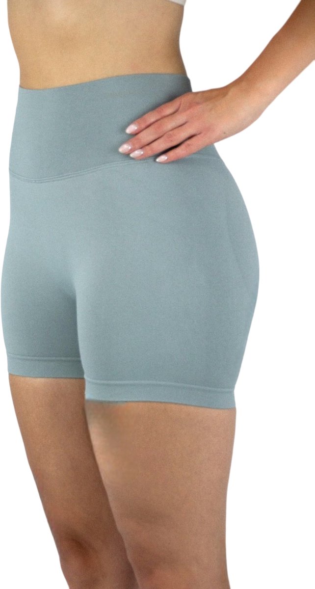 Gymhunterz - Fitness short - Shorts met hoge taille - Shorts Gym Sport - Hardloop - Yogashorts voor dames - Sneldrogend, ademend en rekbaar - Spandex / Nylon - Kleur Grijs - Maat L