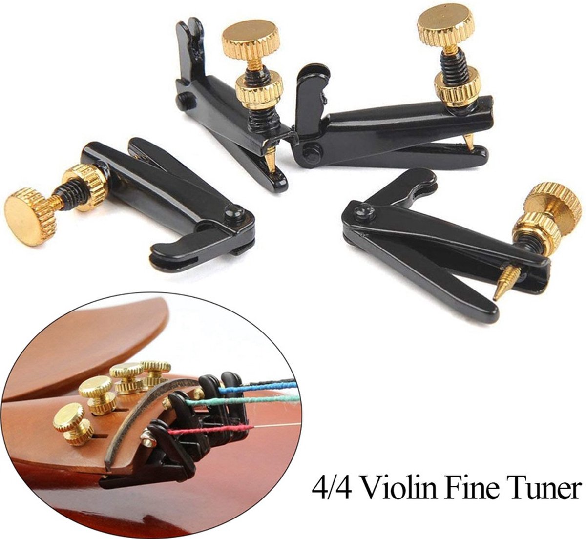 WK 4/4 Viool Fine Tuner-4 stuks per set-anti rust-zwart