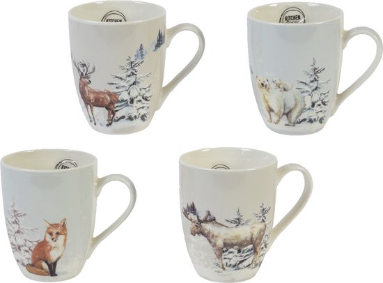 Decoris Kerstmok porselein dierenafbeelding H10,5cm verkrijgbaar in hert, eland, vos of beer