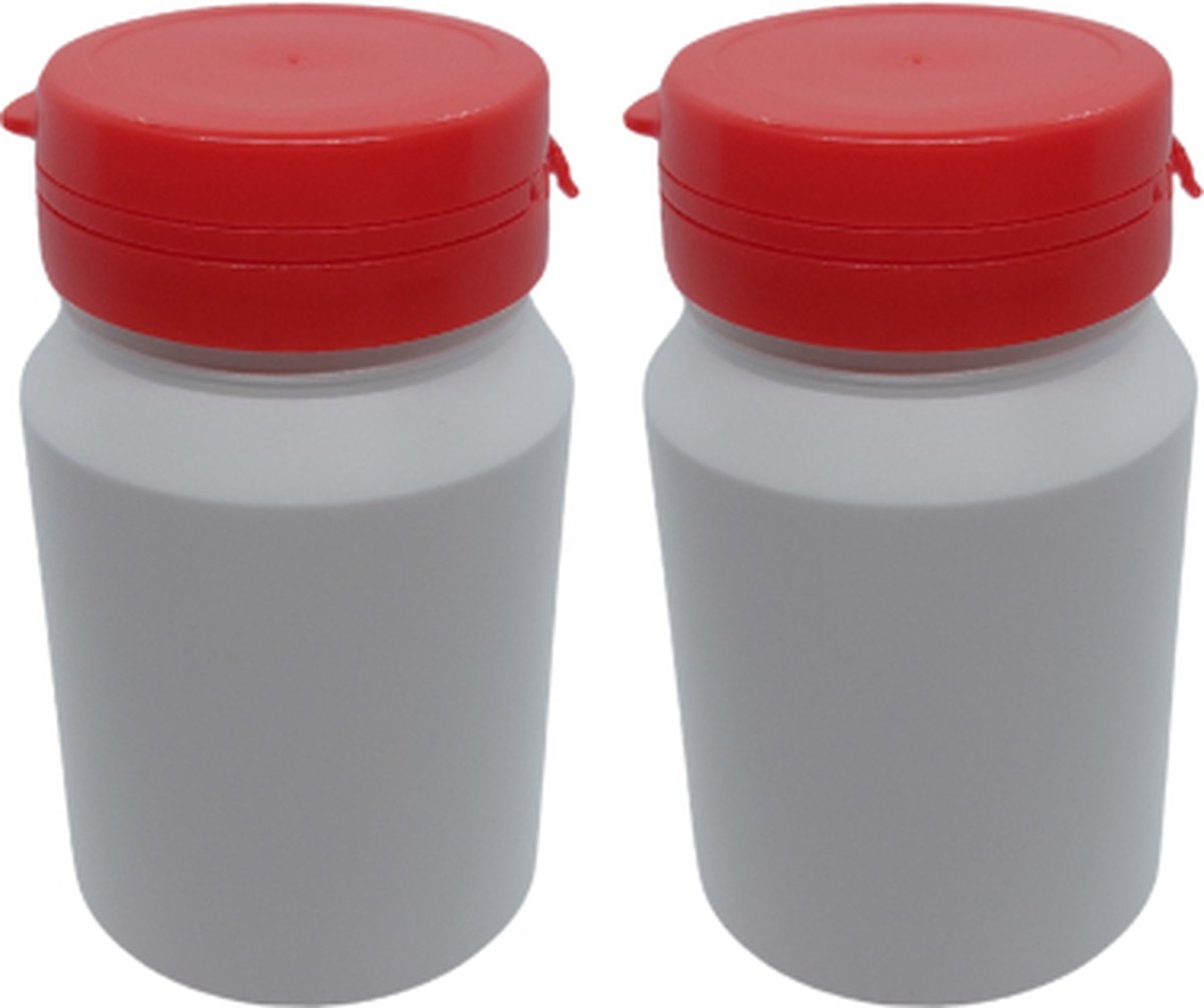 Tamper Tainer 100 ml (x2) - Wit - met rood afdichtingsdeksel - bewaring van zaden, bloemzaad, kleine compresjes