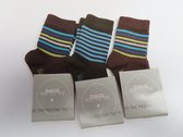 Sokken 3 pack - Jongens - Gestreept - Bruin , turqouise - Bruin , blauw, geel grijst - 9 a 12 maand - 74 / 80
