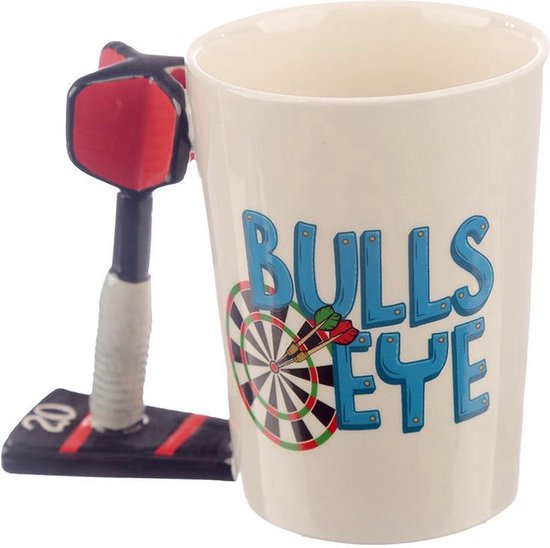 Mok - Drink kom - Beker - darts bulls eye met dartpijl als oor van Theeliepeltje. — afbeelding 2