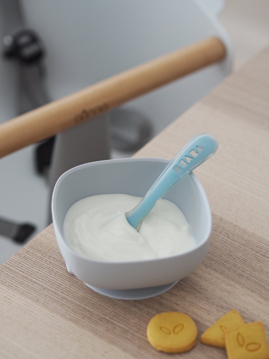 Goedkoopste Béaba Siliconen Baby Lepels - Set van 2 - Zacht & Ergonomisch - Blauw/Grijs