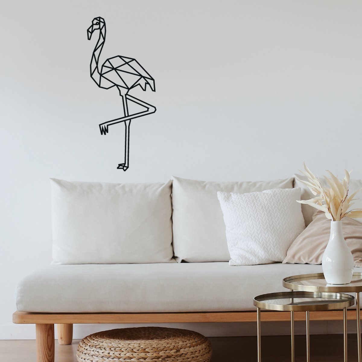 WandStaal - Flamingo - Silhouette - Metaalkunst - Zwart - 750x336x2 Geometrische Dieren - Wanddecoratie - Muurdecoratie - Inclusief bevestigingsmateriaal