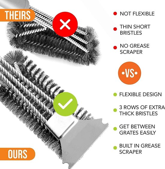 Barbecueborstel met schraper - duurzaam en efficiënt - 1 stuk