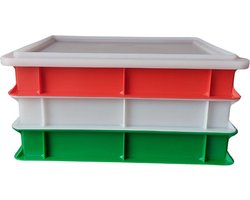 3 x Deegkrat - Pizza deegbakken 40x30x7cm Tricolore met 1 wit deksel