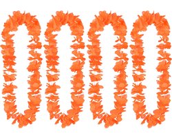 Boland Boland Hawaii krans/slinger - 4x - Tropische kleuren oranje - Bloemen hals slingers - Party verkleed accessoires