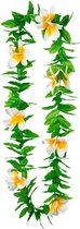 Boland Hawaii krans/slinger - Tropische kleuren mix groen/wit - Bloemen hals slingers - Party verkleed accessoires