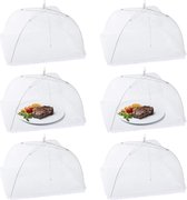 Vliegenkap, set van 6 stolpen voor eten, opvouwbaar, perfecte bescherming voor eten, fruit, picknick, barbecue, 44 x 44 x 30 cm, wit