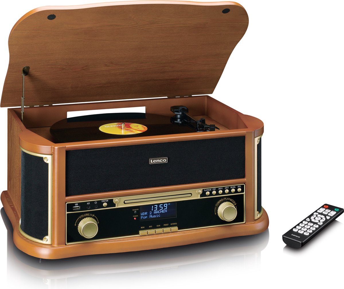 Classic Phono TCD-2571WD - Retro platenspeler met Bluetooth - DAB FM - USB encoding - CD-speler - Cassettespeler - Hout