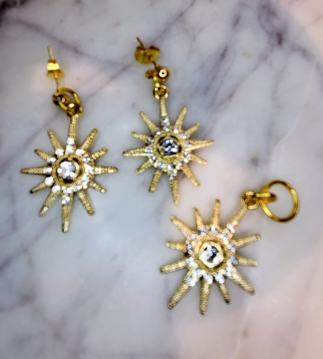 Oorbellen ster met bijpassende hanger goudkleurig