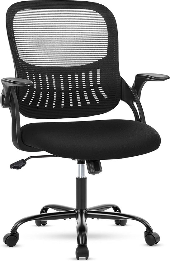 ML-Design Ergonomische Bureaustoel Zwart Verstelbare Kantoorstoel met Armleuningen Kunstleer Computerstoel met Frame Kantelfunctie Draaistoel met Wieltjes Directiestoel voor Thuiswerk Kantoor Gaming ML-Design Ergonomische Bureaustoel Zwart Verstelbare Kantoorstoel met Armleuningen Kunstleer Computerstoel met Frame Kantelfunctie Draaistoel met Wieltjes Directiestoel voor Thuiswerk Kantoor Gaming