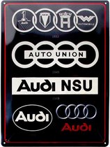 Audi - Logo Evolution .  Metalen wandbord in reliëf 30 x 40 cm.
