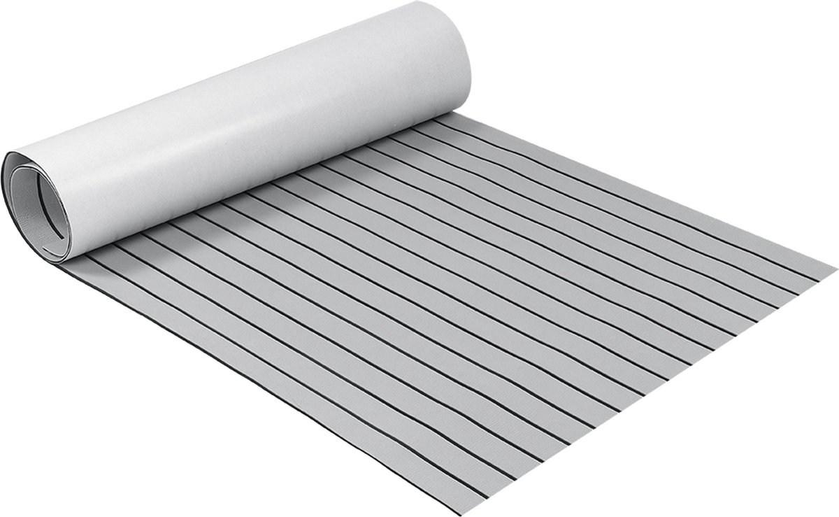 SONNENH Zelfklevende EVA bootvloer mat 240 x 90 x 0,6 cm - lichtgrijs/zwart - antislip teak look