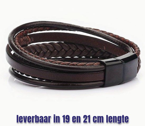 LaGloss® 5-delige Multi Layer Heren Mode Armband - 21 cm Bruin Zwarte Sluiting %%
