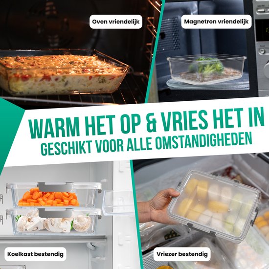 Avalo Boîtes de conservation Glas - Récipients de Prep de repas - Récipients de congélation - Avec couvercle - 5 pièces 1060 ml