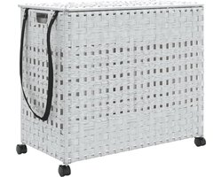 vidaXL - Wasmand - op - wielen - 66x35x60 - cm - rattan - wit