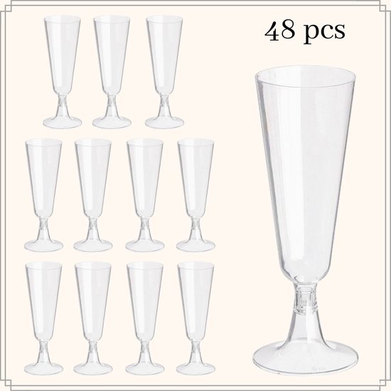 OTIX Kunststof Champagne Glazen - Herbruikbaar - 48 stuks - 150ml - Transparant - Kunststof