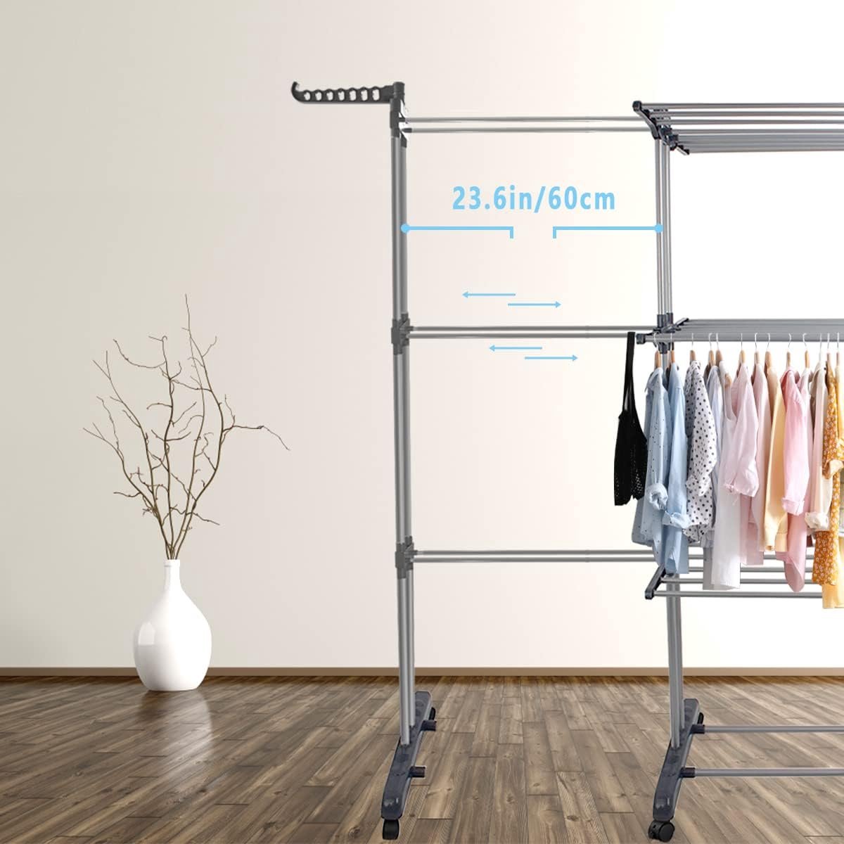 Étendoir Linge Intérieur sur 3 Niveau, Séchoir à Linge Extensible Réglable, Grand  Capacité 178 x 170