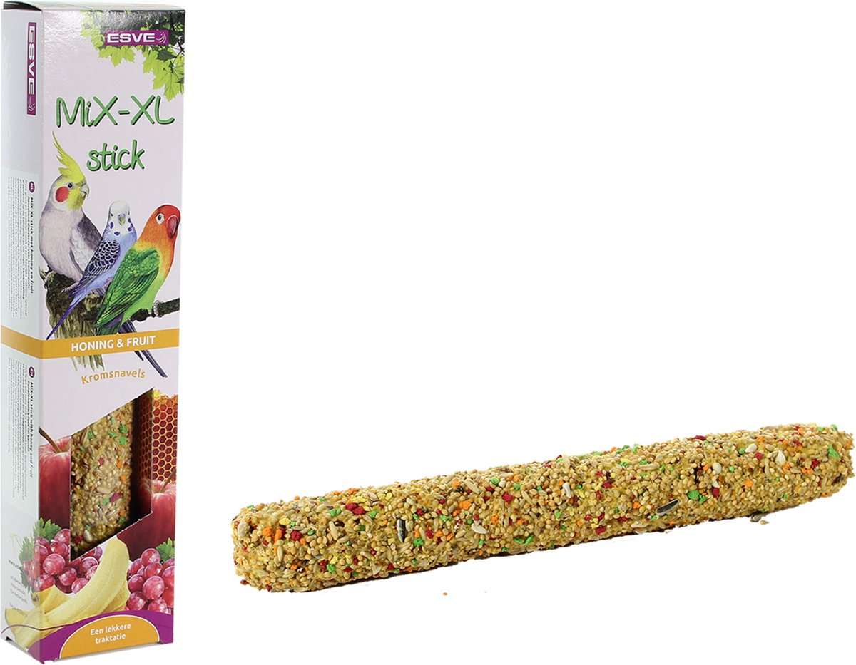 ESVE MiX-XL snackstick voor kromsnavels 225 g | honing fruit | honing noten | tropisch fruit | zonnepitten noten Honing+Fruit