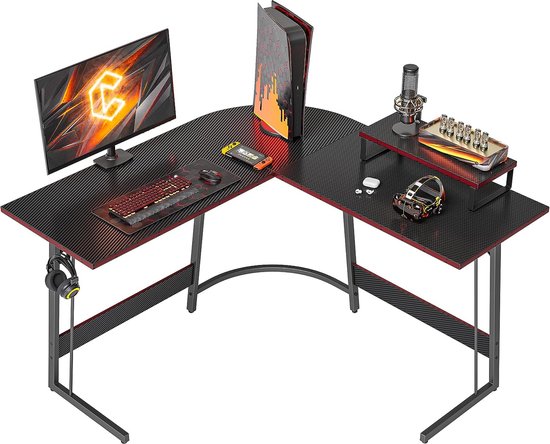 CubiCubi Gaming Table Corner Desk 120 x 120 cm, Desk L-Shape for Office, PC Corner Table, Computer Desk with Monitor Stand and Drawers, Easy to Assemble Corner Table, Gaming, Black