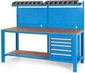 Huvema - Werktafel met 5 laden, mdf werkblad, gereedschapswand én bakjes - BL 5D 2000x700x1580 WB