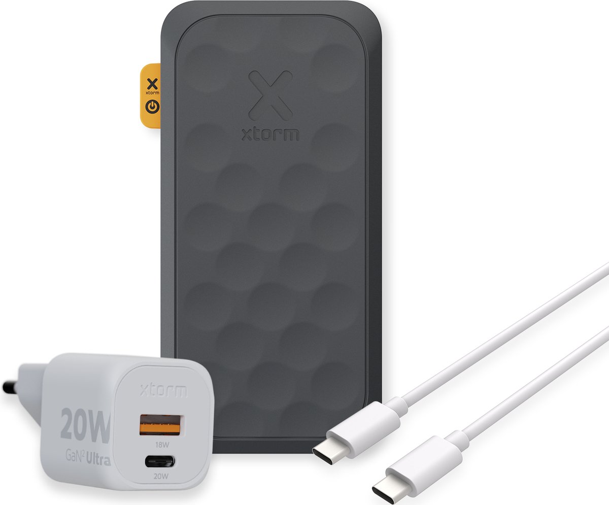 Xtorm Fuel Series 5 20W Powerbank bundel - Powerbank 10000 mah + Xtorm 20W lader + USB-C naar USB-C Kabel - Zwart