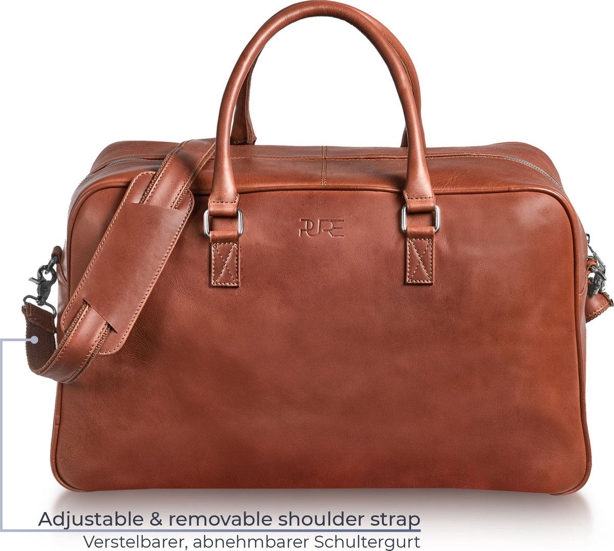 PURE Studios CANOPUS - Leren reistas 36 l met 15,6 inch laptopvak - Cognac