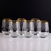 Abka Kristal - Helena Gold - Waterglas set (425 ml) - met de hand versierd met 24-karaats goud - 6 stuks