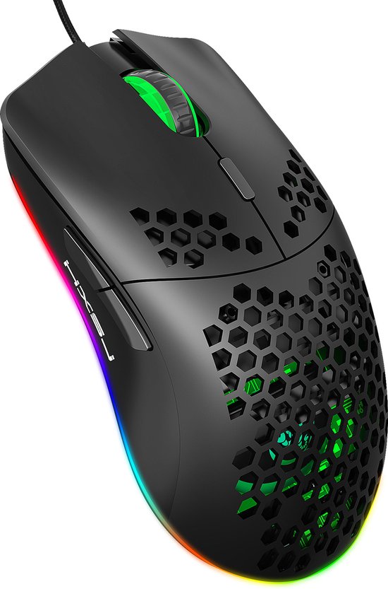 HXSJ J900 - Bedrade Gaming Muis - 6400 DPI - Ultra licht - RGB Verlichting - Optisch - Zwart