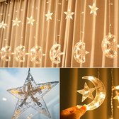 Guirlande lumineuse LED pour décoration de Noël - fonctionne sur piles - alimentation USB - étoile 3,5 m - lune - rideau lumineux 8 modes - guirlande lumineuse - pour intérieur et extérieur - pour balcon - mariage - fête - Halloween