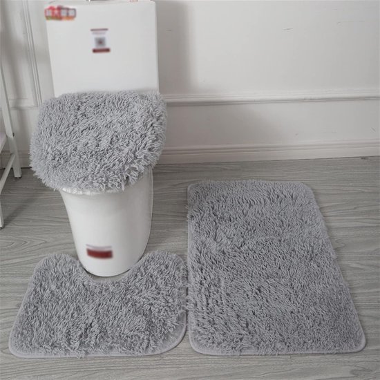 3 STKS Antislip Shaggy Badkamer Tapijt Set, U-vormige Contour Toilet Tapijt Water Absorberende Badkamer Mat Toilet Deksel Cover Grijs