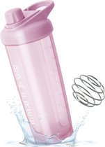 Protein Shaker Fles, Nutrition Eiwit Shaker 700 ml, BPA-vrij, met zeef voor romige, klontervrije shakes - Shaker Protein Shake met schaal, lekvrije beker met draagbare haak roze