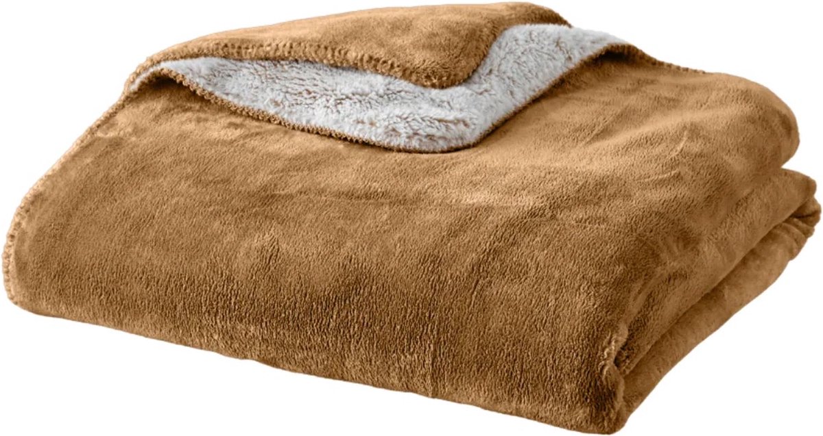 Plaids Cocooning - fleece deken - plaid - Cosy Bicolore Nougat- Superzachte fleece - 200 cm x 150 cm