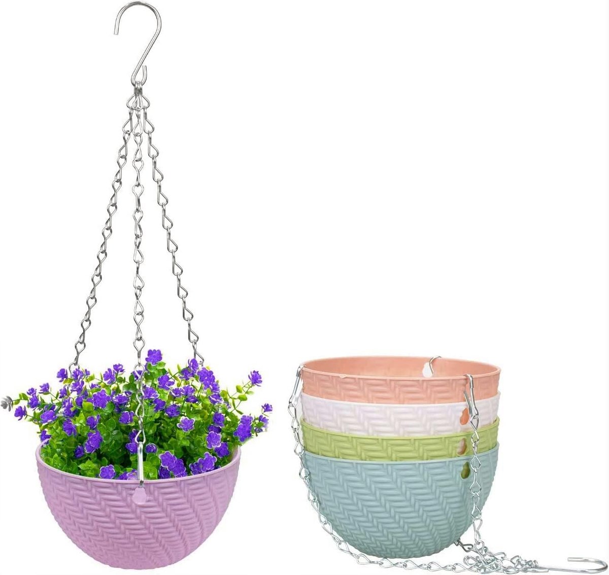 5 stuks bloempot hangend balkon bloemenhanger kunststof hangmand hangende potten met kettinghaken voor planten bloemen kruiden (5 kleuren)