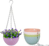 5 stuks bloempot hangend, balkon, bloemenhanger, kunststof hangmand, hangende potten met kettinghaken voor planten, bloemen, kruiden (5 kleuren)