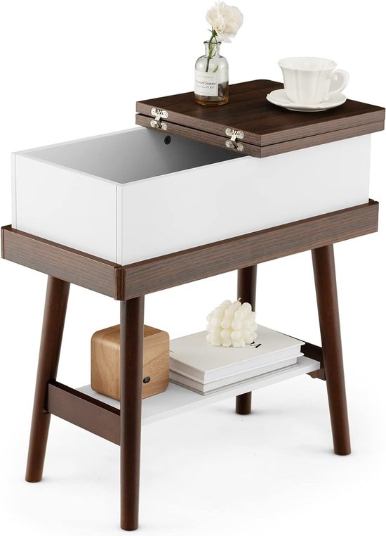 Bijzettafel met inklapbaar tafelblad, smalle banktafel van rubberhout, nachtkastje klaptafel voor woonkamer, slaapkamer, 60 x 30 x 60 cm, donkerbruin