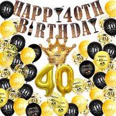 FeestmetJoep® 40 jaar verjaardag versiering - 40 Jaar slingers verjaardag - Happy Birthday Slinger & Ballonnen - Folieballonnen cijfers - Helium ballonnen - Versiering & decoratie 40 jaar verjaardag - Ballonnen Goud & Zwart